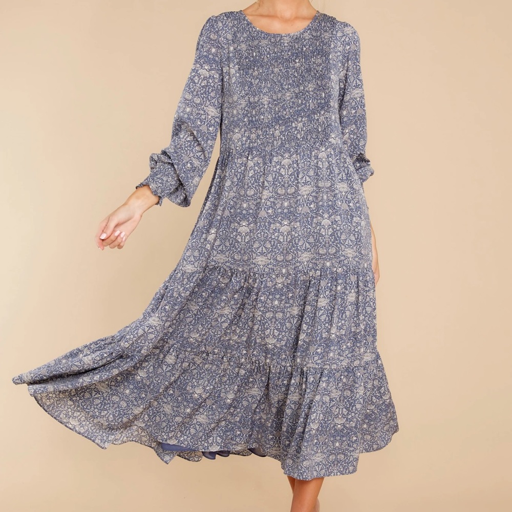 NWT Courageous Insights Slate Blue Print Dress